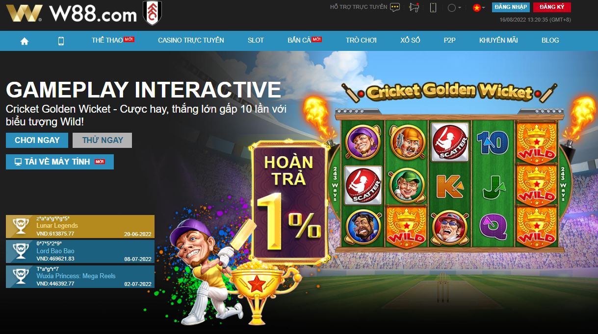 You are currently viewing HOT GAME “CRICKET GOLDEN WICKET” – THẮNG GẤP 10 LẦN TẠI SLOT GAMEPLAY INTERACTIVE W88